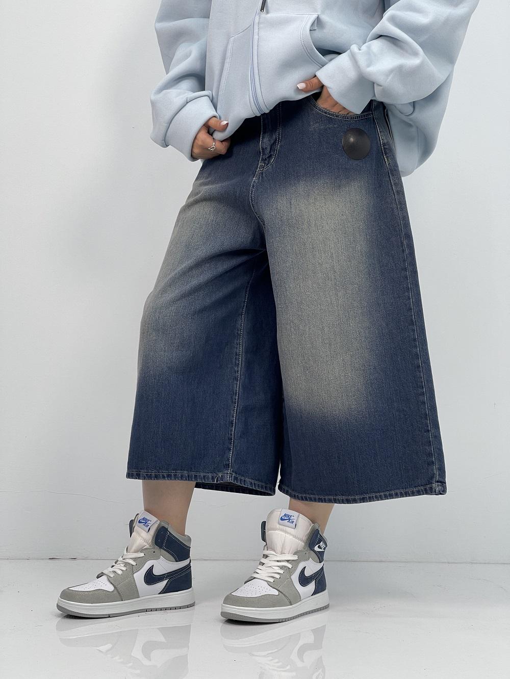 شلوار جین زنانه سوپر بگ کوتاه آبی سنگشور