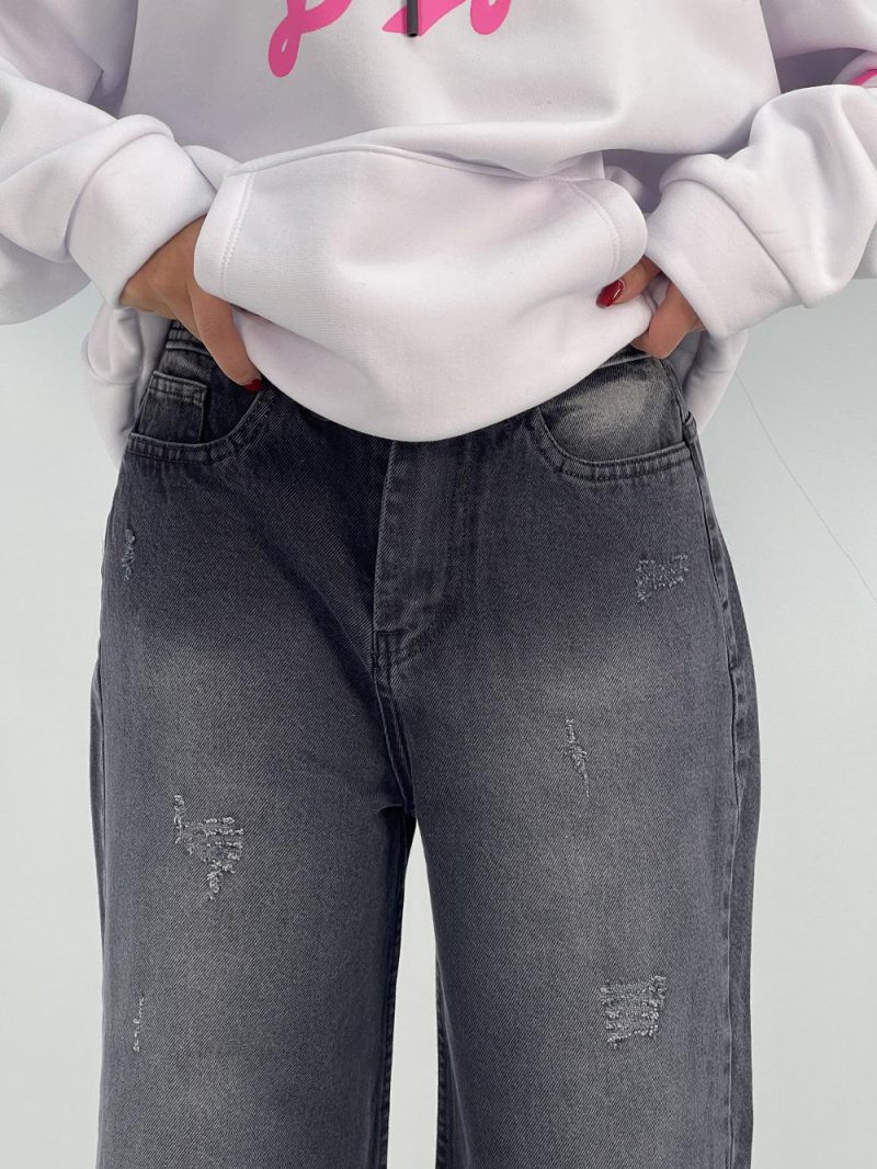 شلوار جین زنانه واید لگ زغالی