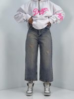 شلوار جی زنانه واید لگ آبی کثیف شور