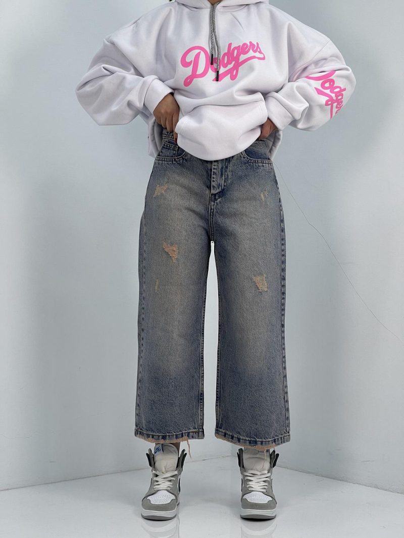 شلوار جی زنانه واید لگ آبی کثیف شور