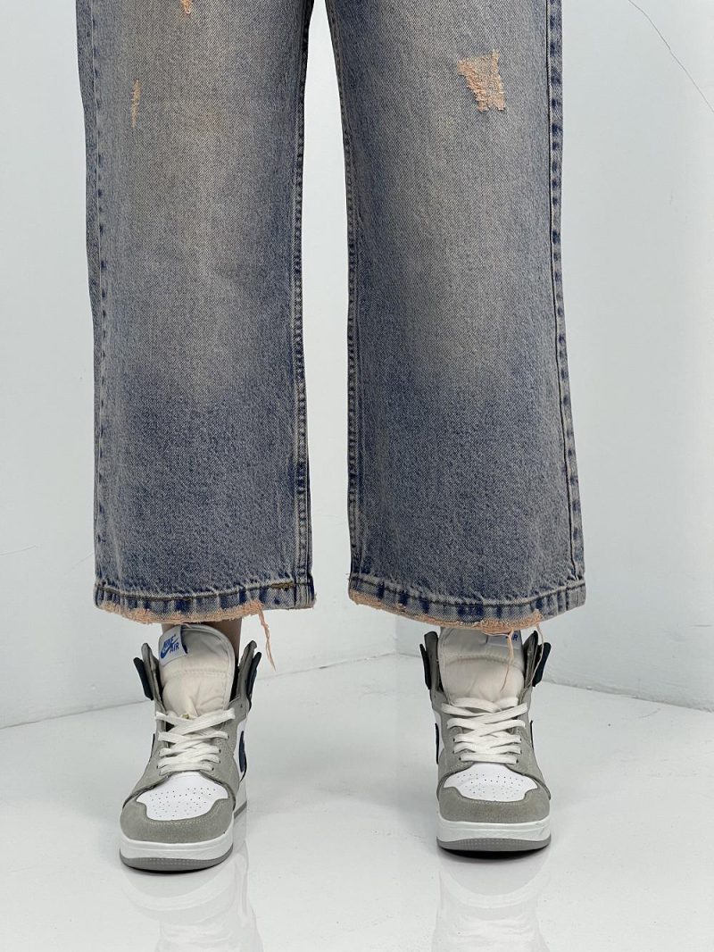 شلوار جی زنانه واید لگ آبی کثیف شور