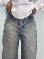 شلوار جی زنانه واید لگ آبی کثیف شور