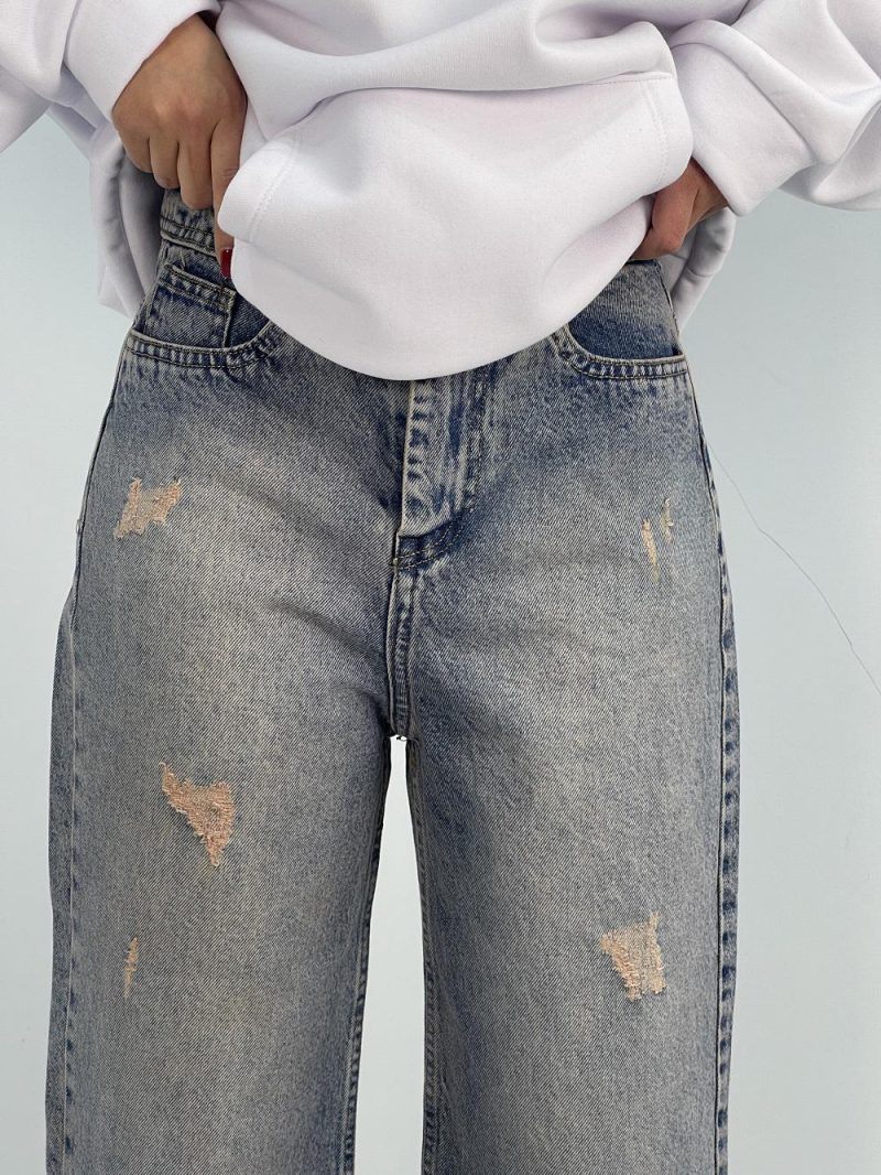 شلوار جی زنانه واید لگ آبی کثیف شور