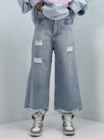 شلوار جین زنانه واید لگ آبی یخی روشن
