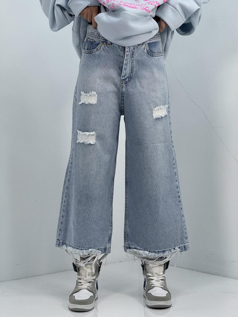 شلوار جین زنانه واید لگ آبی یخی روشن