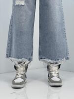 شلوار جین زنانه واید لگ آبی یخی روشن