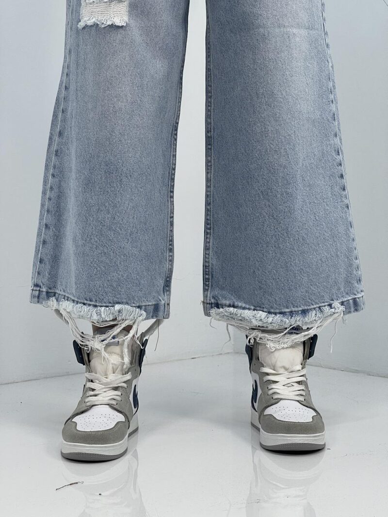 شلوار جین زنانه واید لگ آبی یخی روشن