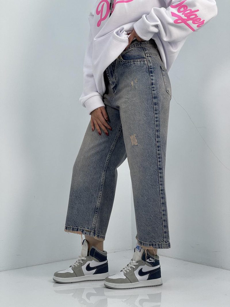 شلوار جی زنانه واید لگ آبی کثیف شور