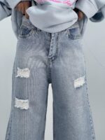 شلوار جین زنانه واید لگ آبی یخی روشن