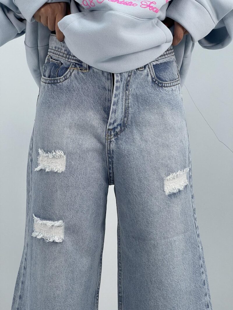 شلوار جین زنانه واید لگ آبی یخی روشن