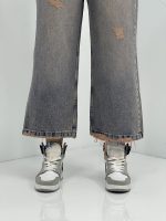 شلوار جین زنانه واید لگ آبی با سنگشور کرم