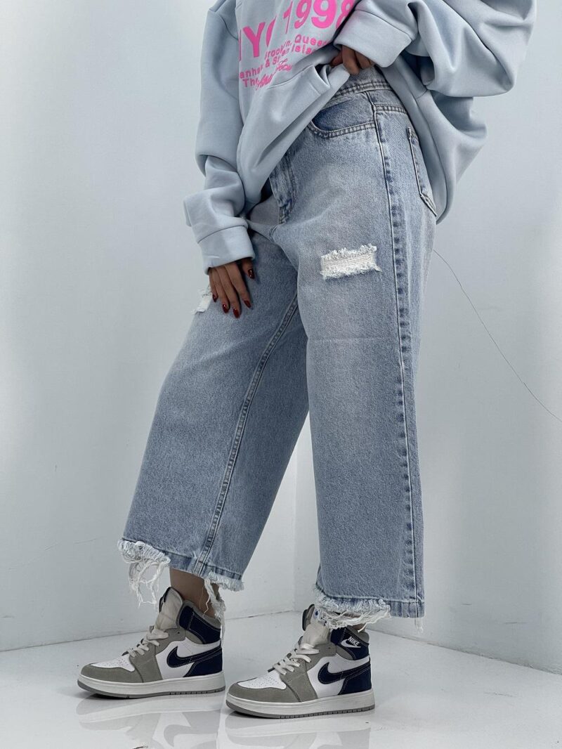 شلوار جین زنانه واید لگ آبی یخی روشن