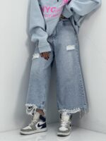 شلوار جین زنانه واید لگ آبی یخی روشن