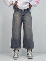 شلوار جی زنانه واید لگ آبی کثیف شور