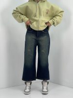 شلوار جین زنانه واید لگ با سنگشور سبز