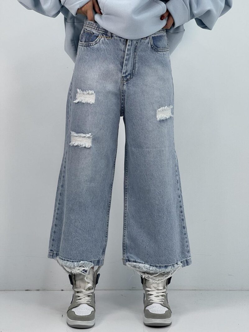 شلوار جین زنانه واید لگ آبی یخی روشن