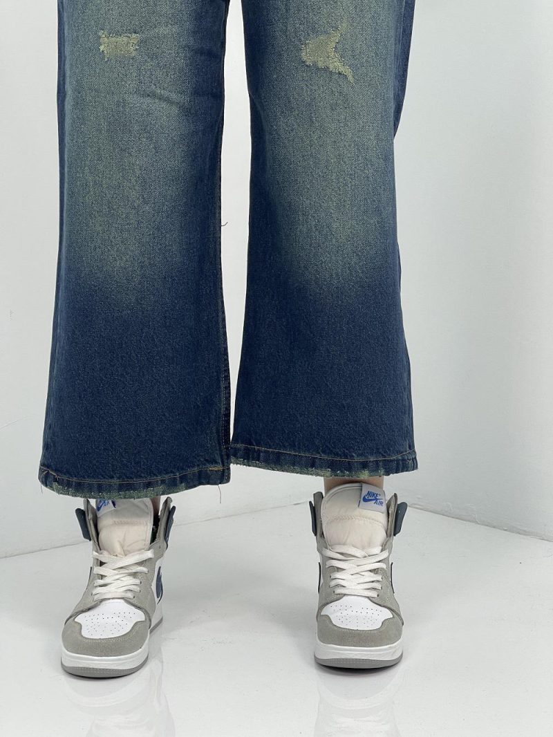 شلوار جین زنانه واید لگ با سنگشور سبز