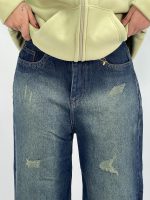 شلوار جین زنانه واید لگ با سنگشور سبز