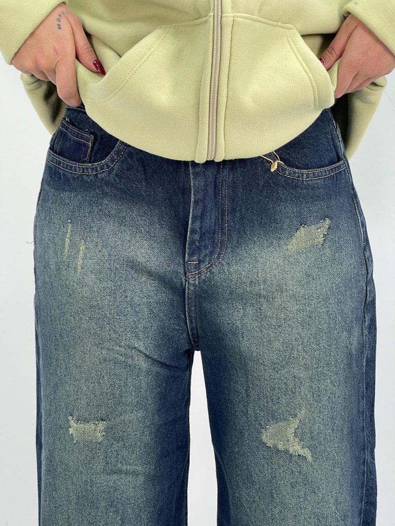 شلوار جین زنانه واید لگ با سنگشور سبز