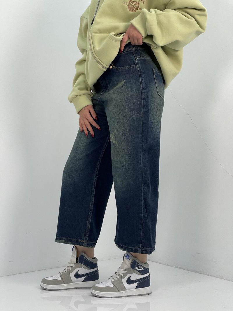 شلوار جین زنانه واید لگ با سنگشور سبز