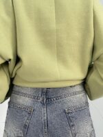 شلوار جین زنانه واید لگ آبی با سنگشور کرم