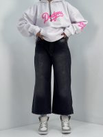 شلوار جین زنانه واید لگ زغالی