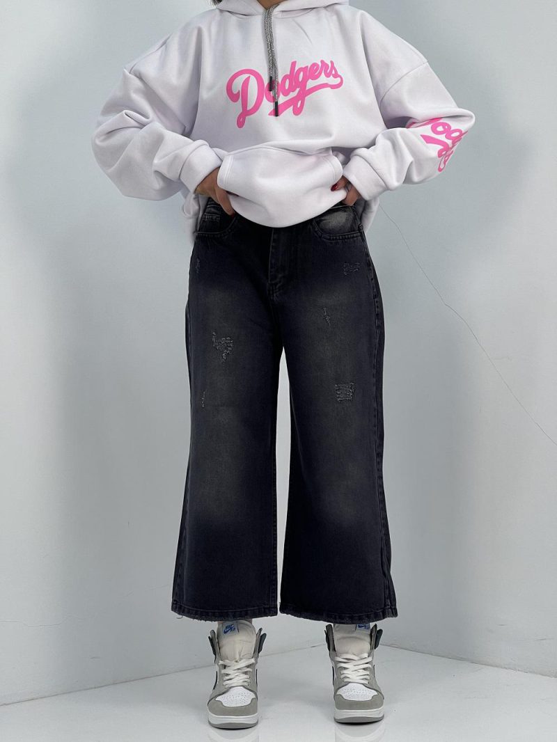 شلوار جین زنانه واید لگ زغالی