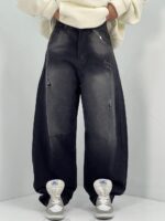 شلوار جین زنانه بالونی مشکی با سنگشور صدفی