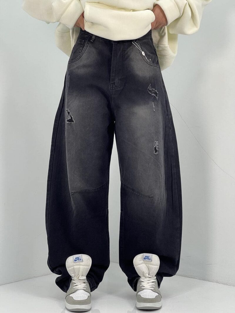 شلوار جین زنانه بالونی مشکی با سنگشور صدفی