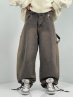 شلوار جین بالونی کارپنتری کرم قهوه ای