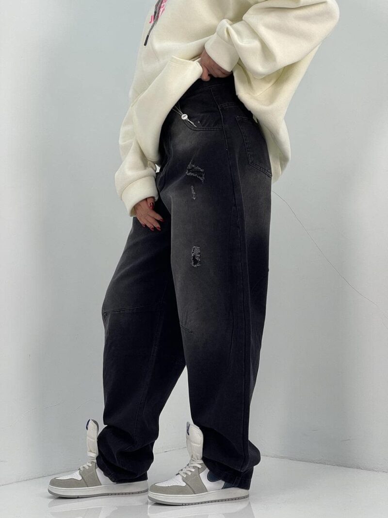 شلوار جین زنانه بالونی مشکی با سنگشور صدفی