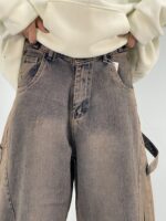 شلوار جین بالونی کارپنتری کرم قهوه ای