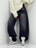 شلوار جین زنانه بالونی مشکی با سنگشور صدفی