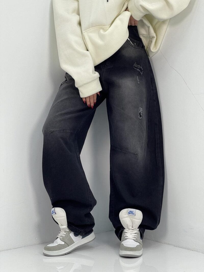 شلوار جین زنانه بالونی مشکی با سنگشور صدفی