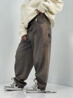 شلوار جین بالونی کارپنتری کرم قهوه ای