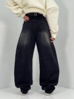 شلوار جین زنانه بالونی مشکی با سنگشور صدفی