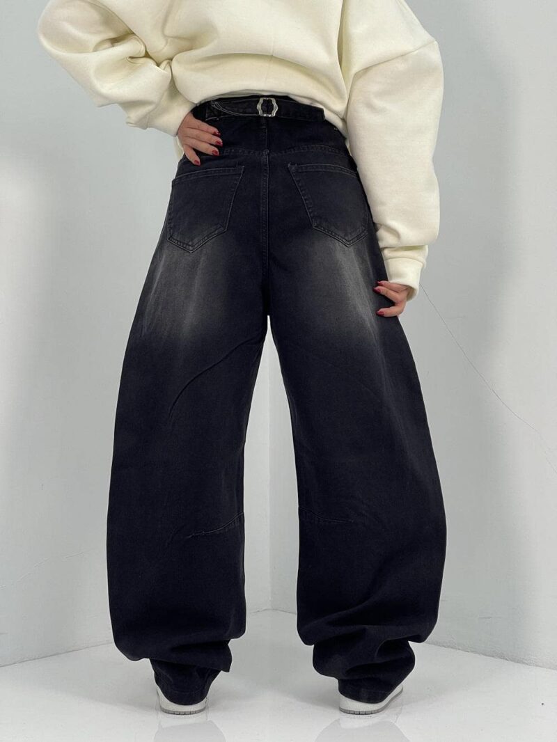 شلوار جین زنانه بالونی مشکی با سنگشور صدفی