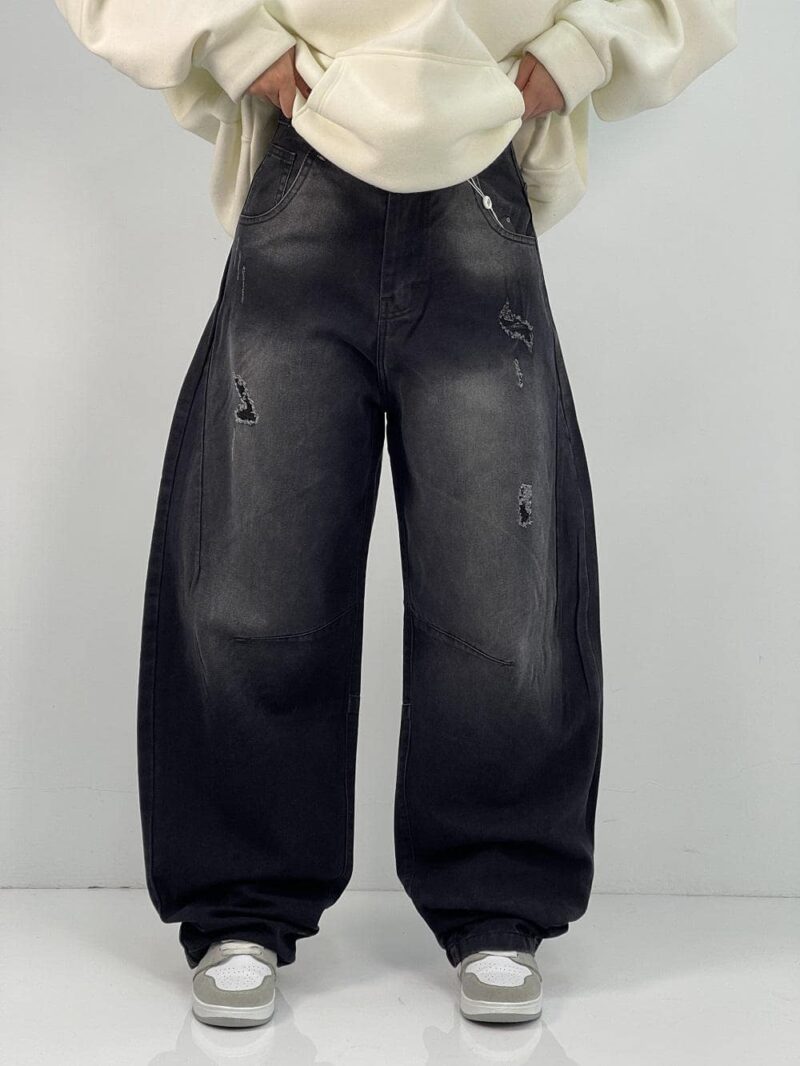 شلوار جین زنانه بالونی مشکی با سنگشور صدفی