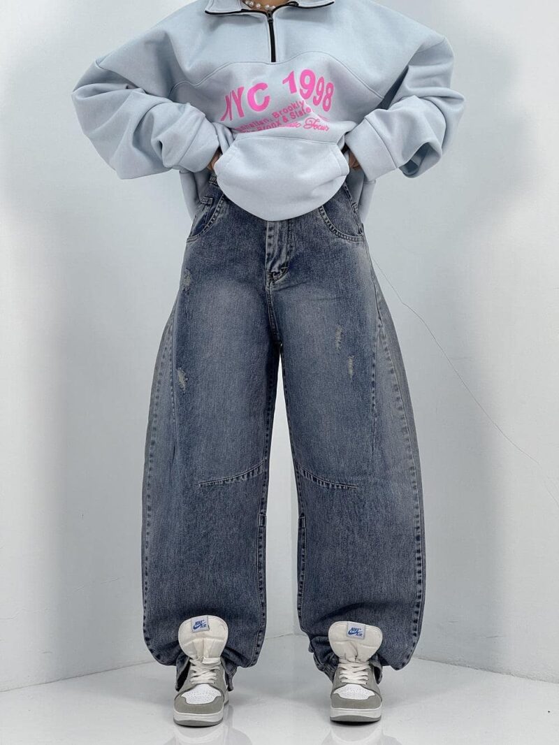 شلوار جین زنانه بالونی آبی با سنگشور خاص