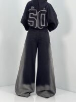 شلوار جین زنانه شافل بگ مشکی با سنگشور صدفی