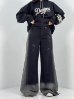 شلوار جین زنانه شافل بگ مشکی با سنگشور صدفی