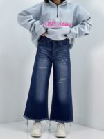 شلوار جین زنانه شافل بگ آبی قد 90