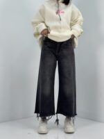 شلوار جین زنانه شافل بگ زغالی قد 90