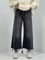 شلوار جین زنانه شافل بگ زغالی قد 90