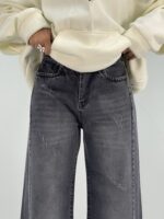 شلوار جین زنانه شافل بگ زغالی قد 90