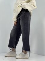 شلوار جین زنانه شافل بگ زغالی قد 90