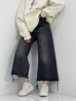 شلوار جین زنانه شافل بگ زغالی قد 90