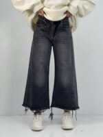 شلوار جین زنانه شافل بگ زغالی قد 90