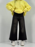 شلوار جین زنانه شافل بگ زغالی قهوه ای قد 90