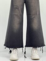 شلوار جین زنانه شافل بگ زغالی قهوه ای قد 90